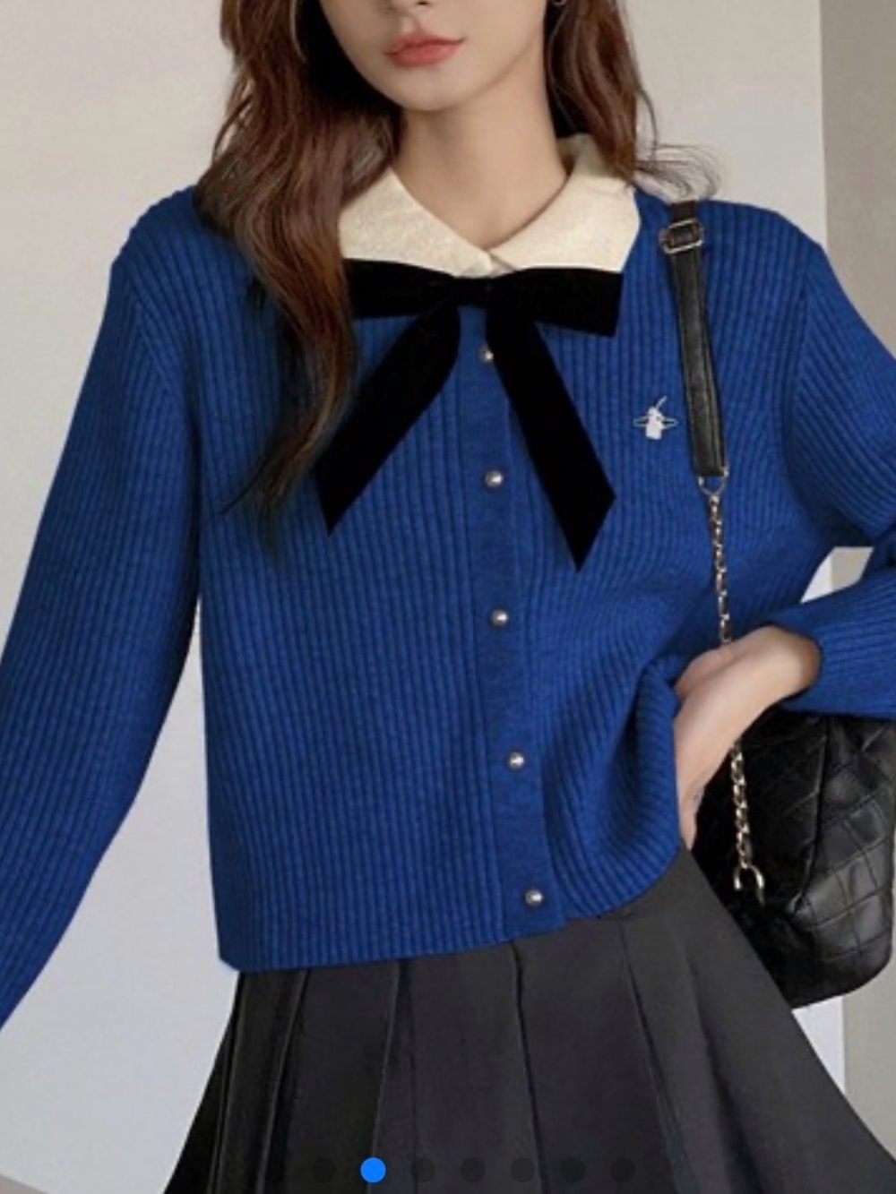 Preppy cardigan cobalt blue sweater with Bow